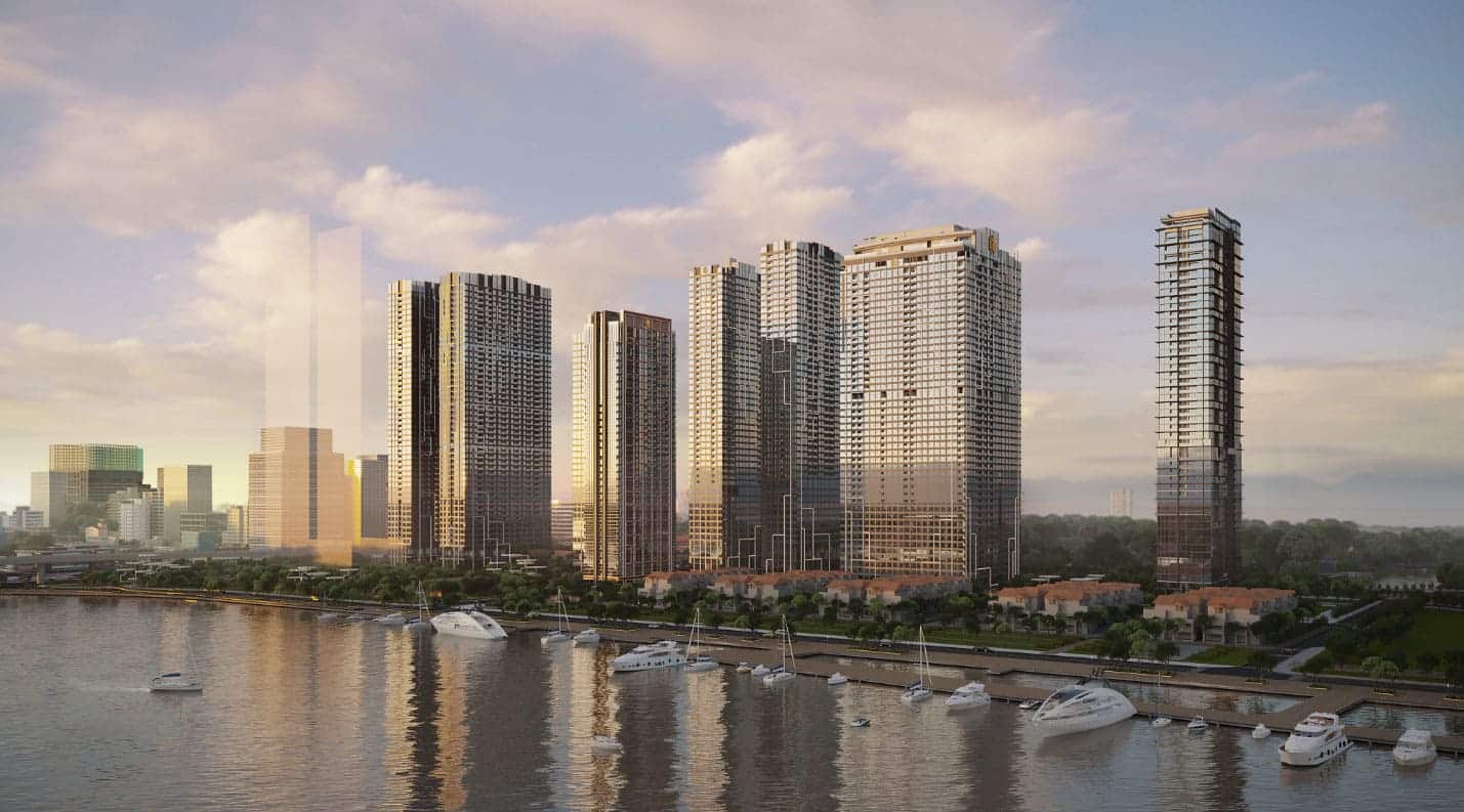 Khu phức hợp bất động sản hàng hiệu Grand Marina, Saigon tại lõi trung tâm quận 1, TP HCM, ven bờ sông Sài Gòn.