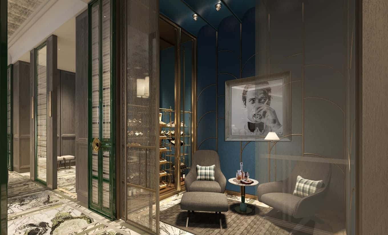 Không gian cigar lounge (phòng hút xì gà) trong penthouse mang thương hiệu JW Marriott tại Grand Marina Saigon.