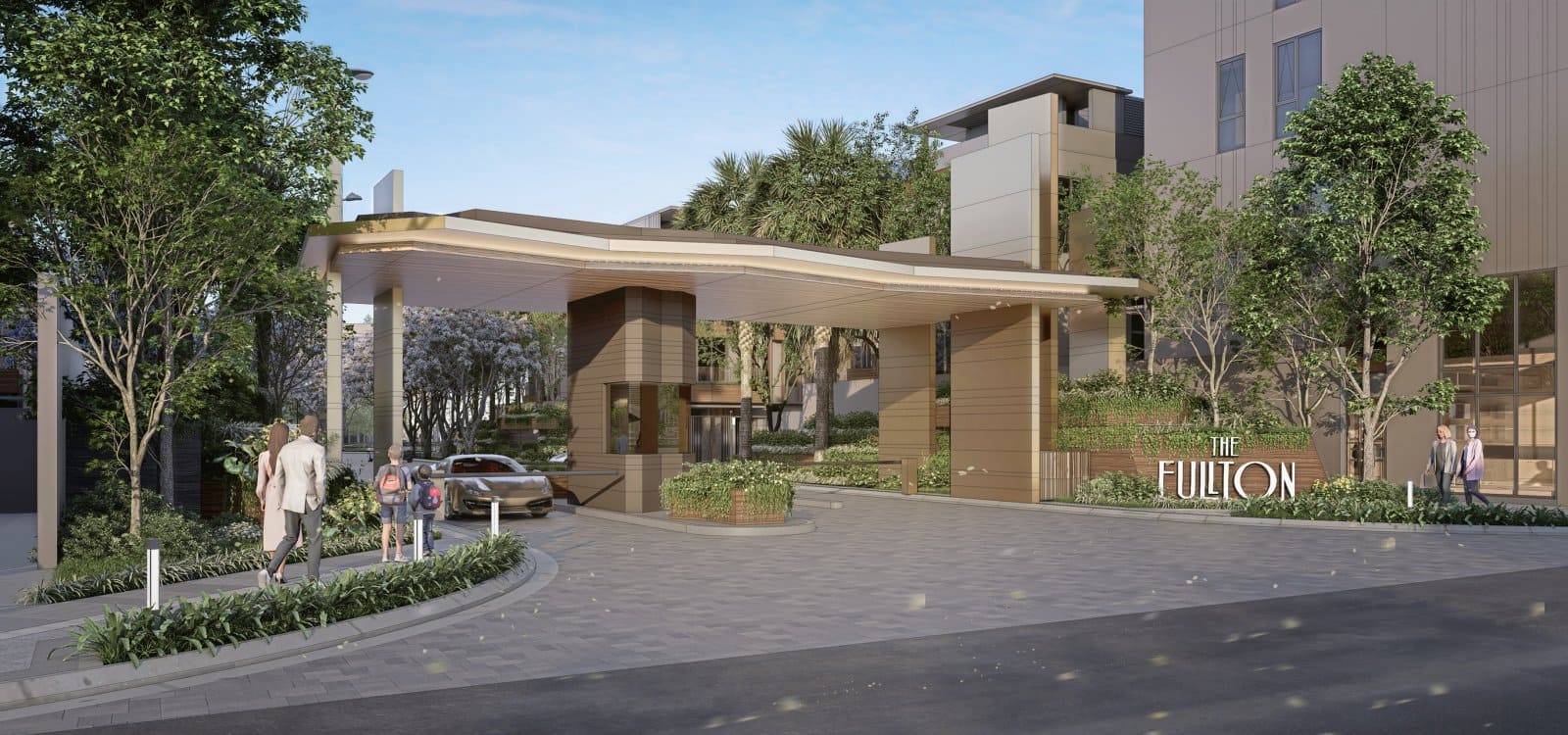 Lối vào sang trọng của The Fullton CapitaLand tại Vinhomes Ocean Park 3, Hưng Yên, mang đến trải nghiệm sống đẳng cấp.