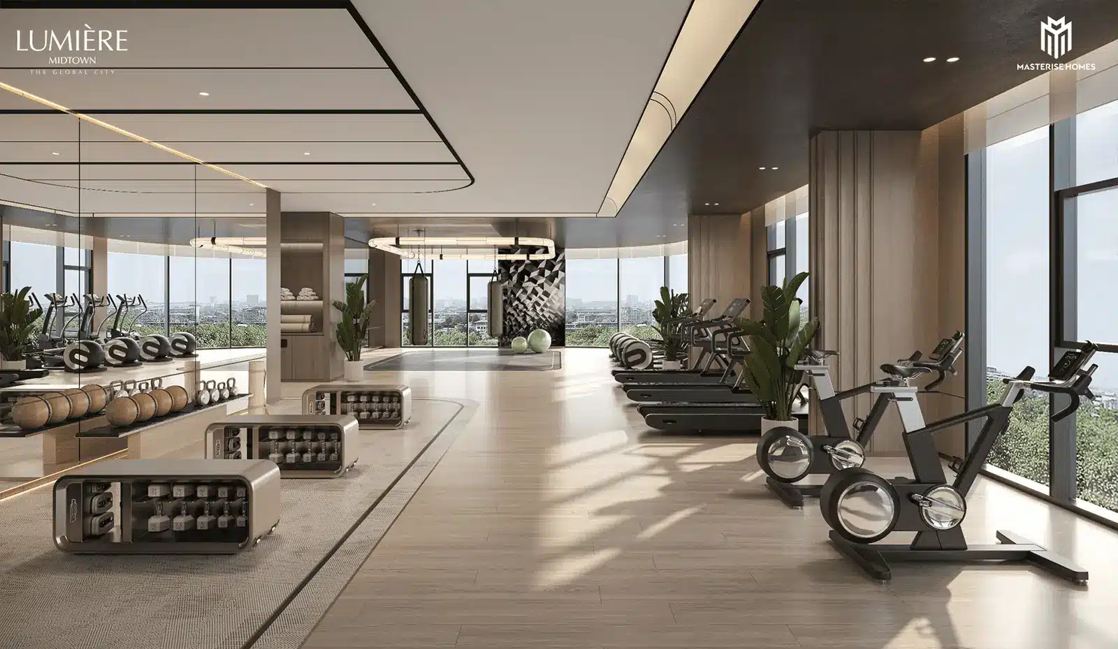 Phòng gym hiện đại tại LUMIÈRE Midtown với thiết kế tinh tế và tiện nghi đẳng cấp.