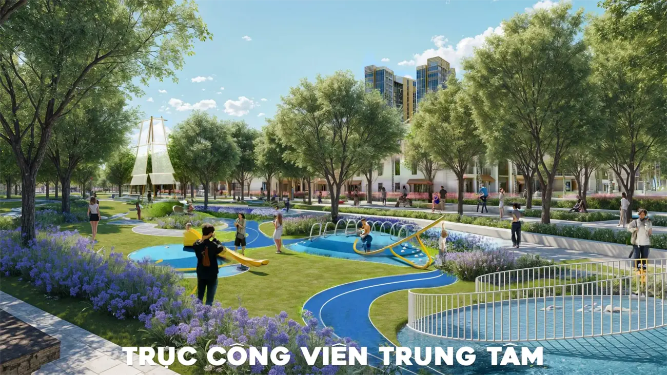 Công viên trung tâm với không gian xanh tươi mát và khu vui chơi.